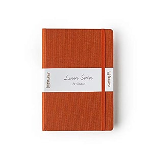 kitabby  linen series  a5 size hard bound notebook with pen elastic band and back pocket  192 pages  80gsm natural shade paper  linen fabric cover material  brown