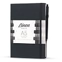 Kitabby – Linen Series – A5 Size Hard Bound Notebook with Pen, Elastic Band and Back Pocket – 192 Pages – 80gsm Natural Shade Paper – Linen Fabric Cover Material – Black