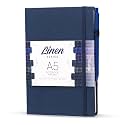 Kitabby – Linen Series – A5 Size Hard Bound Notebook with Pen, Elastic Band and Back Pocket – 192 Pages – 80gsm Natural Shade Paper – Linen Fabric Cover Material – Navy Blue