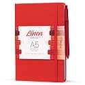 Kitabby – Linen Series – A5 Size Hard Bound Notebook with Pen, Elastic Band and Back Pocket – 192 Pages – 80gsm Natural Shade Paper – Linen Fabric Cover Material – Red
