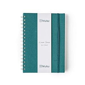 kitabby  linen series  a5 size  wire-o-bound spiral notebook with elastic band closure and back pocket  200 pages  80gsm natural shade paper  linen fabric cover material  peacock blue