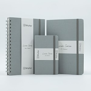 kitabby linen series combo  a5 size hard bound a5 size wire-o-bound notebook and a6 size pocket notebook  192 pages  a5 hb amp a6 hb  and 200 pages a5 wb  80gsm natural shade paper  linen fabric cover material - grey