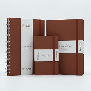 kitabby linen series combo  a5 size hard bound a5 size wire-o-bound notebook and a6 size pocket notebook  192 pages  a5 hb amp a6 hb  and 200 pages a5 wb  80gsm natural shade paper  linen fabric cover material - brown