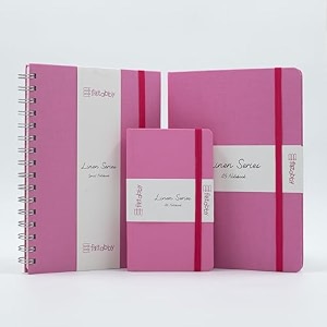 kitabby linen series combo  a5 size hard bound a5 size wire-o-bound notebook and a6 size pocket notebook  192 pages  a5 hb amp a6 hb  and 200 pages a5 wb  80gsm natural shade paper  linen fabric cover material - baby pink