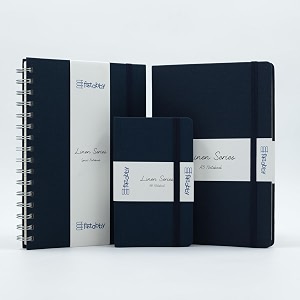 kitabby linen series combo  a5 size hard bound a5 size wire-o-bound notebook and a6 size pocket notebook  192 pages  a5 hb amp a6 hb  and 200 pages a5 wb  80gsm natural shade paper  linen fabric cover material - navy blue