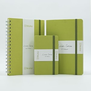 kitabby linen series combo  a5 size hard bound a5 size wire-o-bound notebook and a6 size pocket notebook  192 pages  a5 hb amp a6 hb  and 200 pages a5 wb  80gsm natural shade paper  linen fabric cover material - lime green