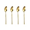 Aurum Gold Silverware Dessert Spoons Set of 4 | 4-Piece Korean Vintage Style Flatware Ice Cream Spoon Set | Dishwasher-Safe Stainless Steel Cutlery for Home, Restaurant &amp; Gift Giving