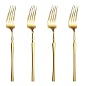 Aurum Gold Silverware Dinner Forks Set of 4 | 4-Piece Korean Vintage Style Flatware Fork Set | Dishwasher-Safe Stainless Steel Cutlery for Home, Restaurant &amp; Gift Giving
