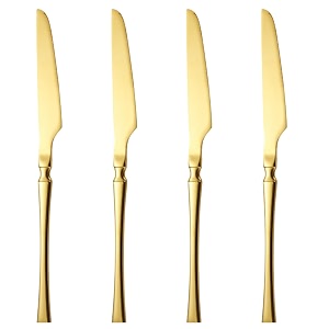 aurum gold silverware dinner knives set of 4  4-piece korean vintage style flatware steak knife set  dishwasher-safe stainless steel cutlery for home restaurant amp gift giving
