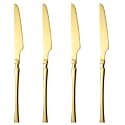 Aurum Gold Silverware Dinner Knives Set of 4 | 4-Piece Korean Vintage Style Flatware Steak Knife Set | Dishwasher-Safe Stainless Steel Cutlery for Home, Restaurant & Gift Giving