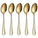 Dinner Spoon Set of 5 ? 8.1" Aurum Gold Finish Tablespoons with Checks Printed Handle, Durable Stainless Steel &amp; Dishwasher Safe Silverware for Home, Restaurant, and Gifting