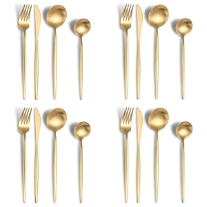 aurum gold silverware set  satin finish 16-piece stainless steel flatware set  dishwasher safe cutlery for home restaurant amp gifting