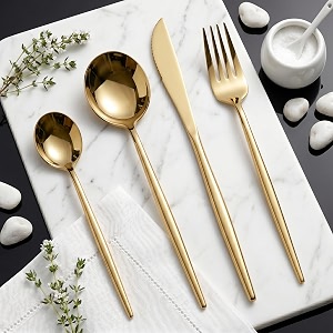 aurum gold silverware set  satin finish 4-piece stainless steel flatware set  dishwasher safe cutlery for home restaurant amp gifting