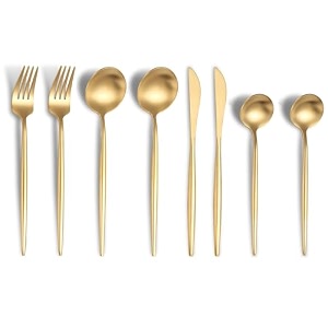 matte black silverware set  satin finish 8-piece stainless steel flatware set  dishwasher safe cutlery for home restaurant amp gifting