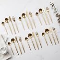 Aurum Gold Silverware Set | Satin Finish 24-Piece Stainless Steel Flatware Set | Dishwasher Safe Cutlery for Home, Restaurant &amp; Gifting