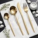 Aurum Gold Silverware Set | Satin Finish 4-Piece Stainless Steel Flatware Set | Dishwasher Safe Cutlery for Home, Restaurant &amp; Gifting