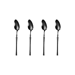 matte black silverware dessert spoons set of 4  4-piece korean vintage style flatware ice cream spoon set  dishwasher-safe stainless steel cutlery for home restaurant amp gift giving
