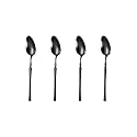 Matte Black Silverware Dessert Spoons Set of 4 | 4-Piece Korean Vintage Style Flatware Ice Cream Spoon Set | Dishwasher-Safe Stainless Steel Cutlery for Home, Restaurant &amp; Gift Giving