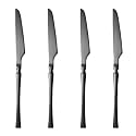 Matte Black Silverware Dinner Knives Set of 4 | 4-Piece Korean Vintage Style Flatware Steak Knife Set | Dishwasher-Safe Stainless Steel Cutlery for Home, Restaurant &amp; Gift Giving