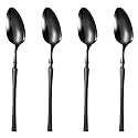Matte Black Silverware Dinner Spoons Set of 4 | 4-Piece Korean Vintage Style Flatware | Dishwasher-Safe Stainless Steel Cutlery for Home, Restaurant &amp; Gift Giving