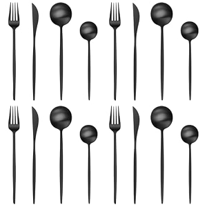 matte black silverware set  satin finish 16-piece stainless steel flatware set  dishwasher safe cutlery for home restaurant amp gifting