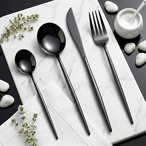matte black silverware set  satin finish 4-piece stainless steel flatware set  dishwasher safe cutlery for home restaurant amp gifting