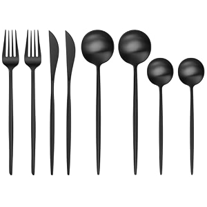 matte black silverware set  satin finish 8-piece stainless steel flatware set  dishwasher safe cutlery for home restaurant amp gifting