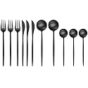 Matte Black Silverware Set | Satin Finish 12-Piece Stainless Steel Flatware Set | Dishwasher Safe Cutlery for Home, Restaurant &amp; Gifting