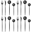 Matte Black Silverware Set | Satin Finish 16-Piece Stainless Steel Flatware Set | Dishwasher Safe Cutlery for Home, Restaurant &amp; Gifting