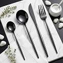 Matte Black Silverware Set | Satin Finish 4-Piece Stainless Steel Flatware Set | Dishwasher Safe Cutlery for Home, Restaurant &amp; Gifting