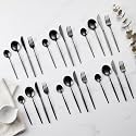 Matte Black Silverware Set | Satin Finish 24-Piece Stainless Steel Flatware Set | Dishwasher Safe Cutlery for Home, Restaurant &amp; Gifting