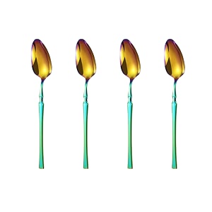 rainbow silverware dessert spoons set of 4  4-piece korean vintage style flatware ice cream spoon set  dishwasher-safe stainless steel cutlery for home restaurant amp gift giving