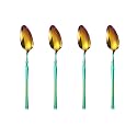 Rainbow Silverware Dessert Spoons Set of 4 | 4-Piece Korean Vintage Style Flatware Ice Cream Spoon Set | Dishwasher-Safe Stainless Steel Cutlery for Home, Restaurant & Gift Giving