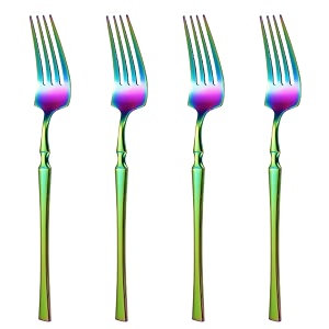 rainbow silverware dinner forks set of 4  4-piece korean vintage style flatware fork set  dishwasher-safe stainless steel cutlery for home restaurant amp gift giving