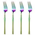 Rainbow Silverware Dinner Forks Set of 4 | 4-Piece Korean Vintage Style Flatware Fork Set | Dishwasher-Safe Stainless Steel Cutlery for Home, Restaurant &amp; Gift Giving
