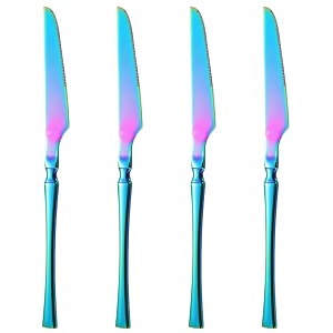 rainbow silverware dinner knives set of 4  4-piece korean vintage style flatware steak knife set  dishwasher-safe stainless steel cutlery for home restaurant amp gift giving