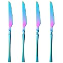 Rainbow Silverware Dinner Knives Set of 4 | 4-Piece Korean Vintage Style Flatware Steak Knife Set | Dishwasher-Safe Stainless Steel Cutlery for Home, Restaurant & Gift Giving