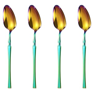 rainbow silverware dinner spoons set of 4  4-piece korean vintage style flatware  dishwasher-safe stainless steel cutlery for home restaurant amp gift giving