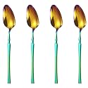 Rainbow Silverware Dinner Spoons Set of 4 | 4-Piece Korean Vintage Style Flatware | Dishwasher-Safe Stainless Steel Cutlery for Home, Restaurant &amp; Gift Giving
