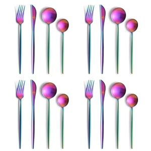rainbow silverware set  satin finish 16-piece stainless steel flatware set  dishwasher safe cutlery for home restaurant amp gifting