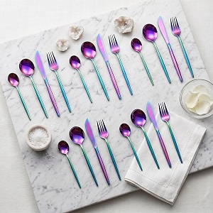 rainbow silverware set  satin finish 20-piece stainless steel flatware set  dishwasher safe cutlery for home restaurant amp gifting