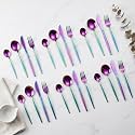 Rainbow Silverware Set | Satin Finish 24-Piece Stainless Steel Flatware Set | Dishwasher Safe Cutlery for Home, Restaurant &amp; Gifting