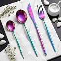 Rainbow Silverware Set | Satin Finish 4-Piece Stainless Steel Flatware Set | Dishwasher Safe Cutlery for Home, Restaurant &amp; Gifting