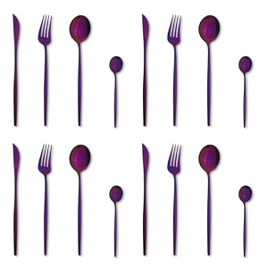 raspberry purple silverware set  satin finish 16-piece stainless steel flatware set  dishwasher safe cutlery for home restaurant amp gifting