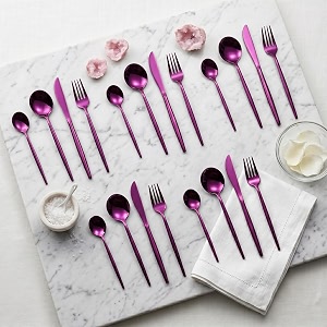 raspberry purple silverware set  satin finish 20-piece stainless steel flatware set  dishwasher safe cutlery for home restaurant amp gifting