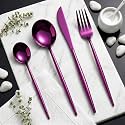 Raspberry Purple Silverware Set | Satin Finish 4-Piece Stainless Steel Flatware Set | Dishwasher Safe Cutlery for Home, Restaurant &amp; Gifting