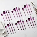 Raspberry Purple Silverware Set | Satin Finish 24-Piece Stainless Steel Flatware Set | Dishwasher Safe Cutlery for Home, Restaurant &amp; Gifting