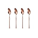 Rosegold Silverware Dessert Spoons Set of 4 | 4-Piece Korean Vintage Style Flatware Ice Cream Spoon Set | Dishwasher-Safe Stainless Steel Cutlery for Home, Restaurant &amp; Gift Giving