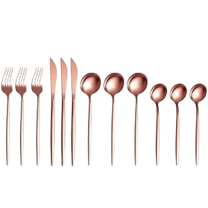 rosegold silverware set  satin finish 12-piece stainless steel flatware set  dishwasher safe cutlery for home restaurant amp gifting