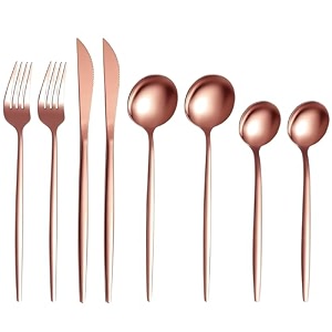 rosegold silverware set  satin finish 8-piece stainless steel flatware set  dishwasher safe cutlery for home restaurant amp gifting